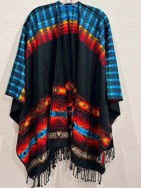 Be AWANA Colorful Aztec-Style Fringe Shawl with Bright Multicolor Chevron